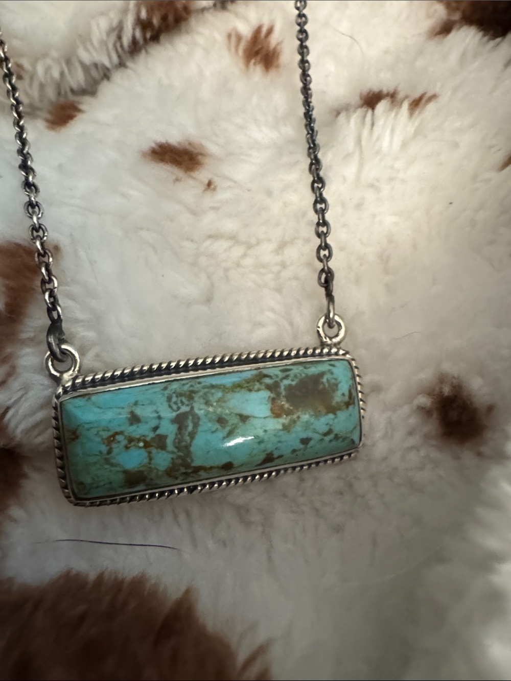 Turquoise Bar Pendant Necklace with Silver Chain